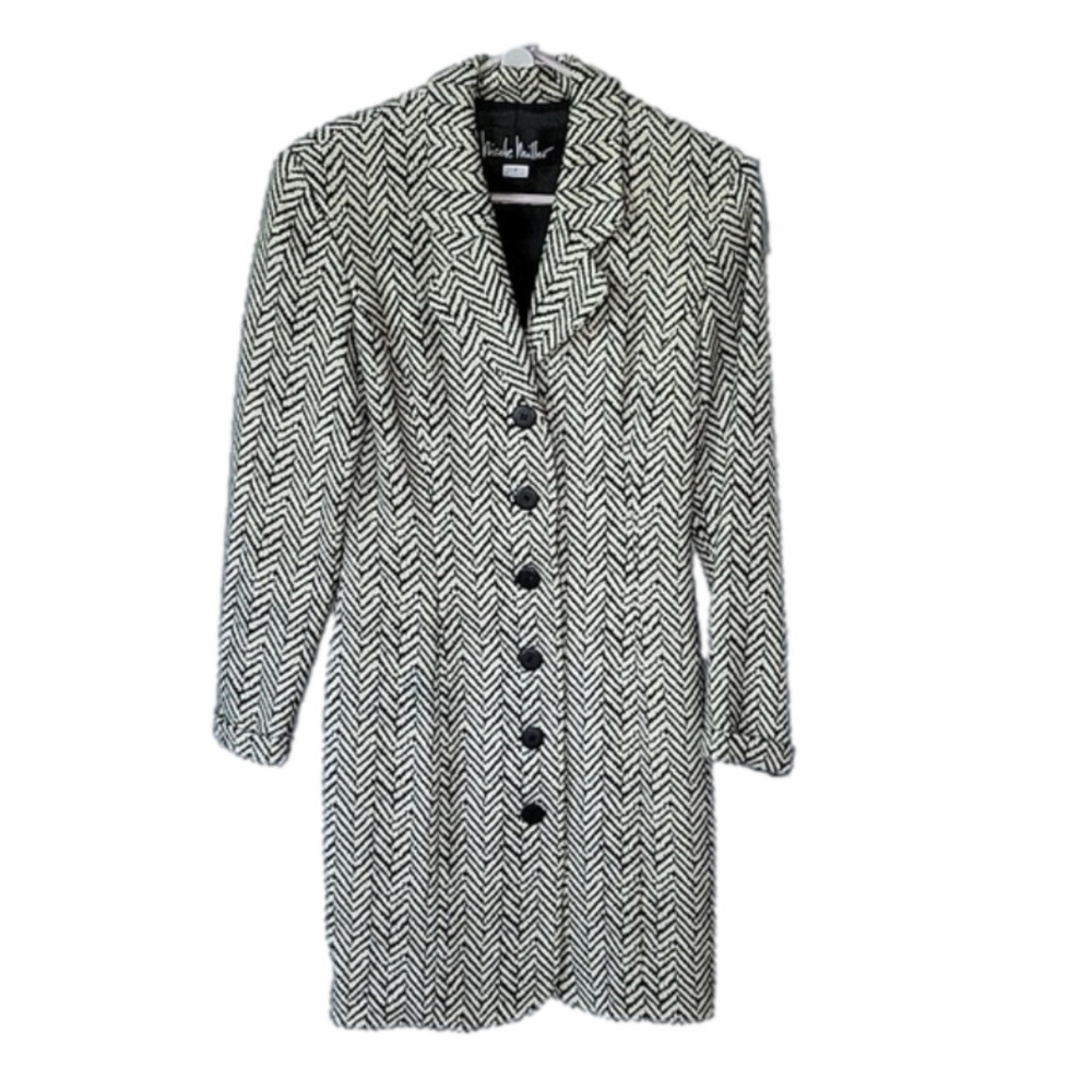 Nicole Miller Black Cream Dress Coat Size 4 EUC